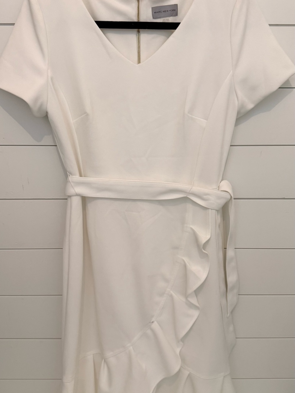 Marc New York Cream V-Neck Ruffle Wrap Dress